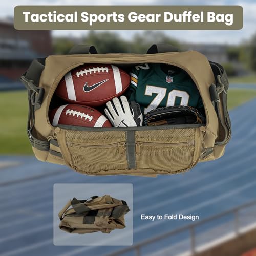 Hannibal Tactical 35L Large Duffle Bag, 3-in-1 Tactical Backpack MOLLE Pack for Sports/Gym/Outdoor, Coyote with Olive - color: Coyote with Olive