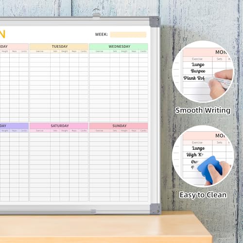 Fitness Tracker Magnetic Whiteboard Workout Plan Dry Erase Board for Wall 24'' x 18'',Hanging Mounted Weekly Fitness Tracker Gym Exercise Tracker Schedules and Checklists - size: Large