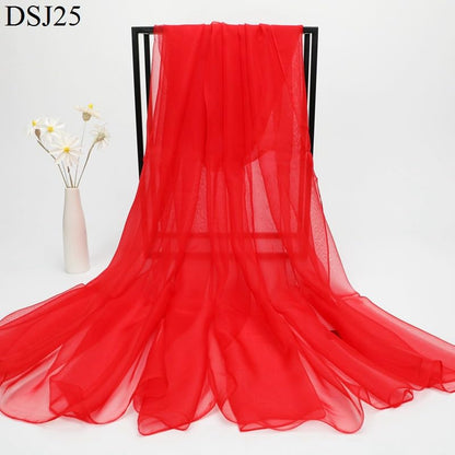 Utaly Lightweight Chiffon Scarf for Women Long Chiffon Sheer Scarf Ladies Fashion Sun-proof Shawls Wrap - color: Red