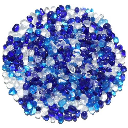 QYGL Blue Mixed Clear Glass Pebbles, 0.55 lb Sea Glass Stones for Vase Fillers | Tumbled Transparent Glass Gemstones for Fish Tank Gravel, Aquarium Rocks, DIY Crafts, Plant Pots, Wedding & Home Decor - color: Blue Mixed