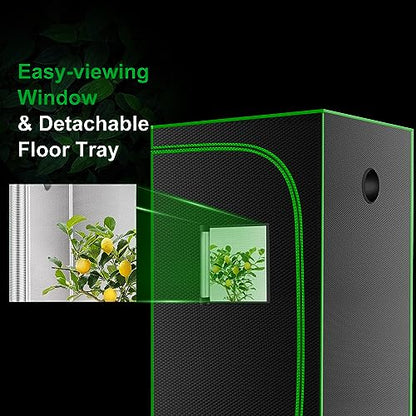 32"x32"x63'' Grow Tent, High Reflective 600D Diamond Mylar Canvas with Observation Window and Floor Tray for Hydroponic Indoor Plant Growing - size: 32"x32"x63''