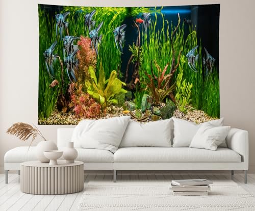 10x8ft Fish Tank Backdrop Aquarium Underwater Grass Leaves Aquatic Plant River Stone Bed Lake Fish Background Diving Holiday Fishing Party Decoration Photo Props Wallpaper - size: 10x8FT
