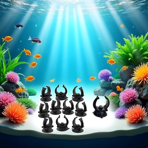 10Pcs Aquarium Suction Cup Clips, 18-22mm, Black, Universal Fish Tank Holders for Heaters, Pumps, Filters and Hood