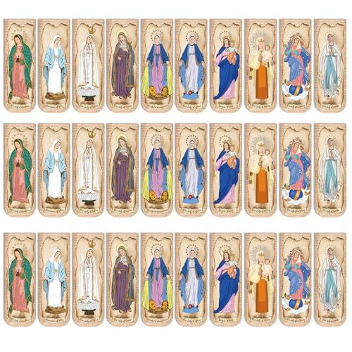30PCS Magnetic Virgin Mary Bookmarks, Catholic Book Marks Featuring Our Lady of Guadalupe, Our Lady of Fatima, Religious Bible Page Markers Gifts for Women Men, Church Accessories - style: Virgin Mary