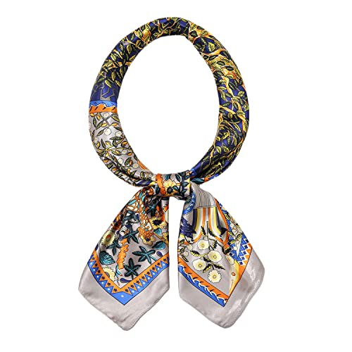 RIIQIICHY Head Scarf for Women Like Silk Satin Scarf for Hair Wrapping at Night Bandana Square Scarf for Sleeping 35 Inch - color: Black/Yellow/White