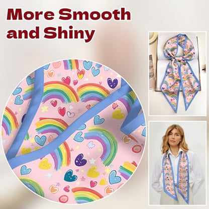 Head Hair Scarf Neck Silk Feeling Scarves Long Thin Satin Fashion Handbag Cute Decoration Women Girls 59 * 6.7'' - color: O-11-rainbow