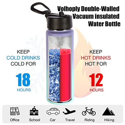 Volhoply Insulated Water Bottles with Straw Bulk 4 Pack, 22 oz Stainless Steel Double Walled Vacuum Travel Water Cups with Wide Mouth, Reusable Cold Water Flask for School Hiking(Purple Blue,4 Set) - color: Purple Blue
