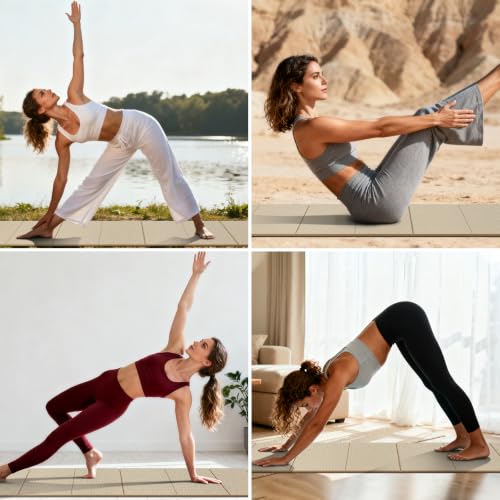 Foldable TPE Yoga Mat Thick 10mm,75" x40"Extra Large Exercise Mats | Stretch Mat Non-slip Fitness Folding Mat Easy to Carry,Wide Gym Mats for Women Men Suitable for Home Workout Travel Pilates - color: Beige