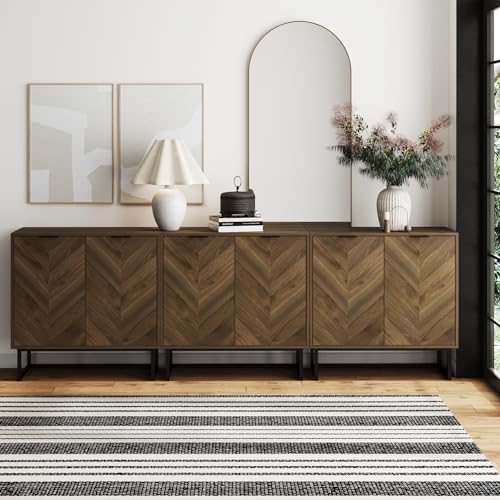 Nathan James Enloe Modern Sideboard Buffet Storage Accent Cabinet TV Stand with Doors in Rustic Walnut Finish and Black Matte Metal Base for Hallway, Kitchen or Living Room, Walnut/Black, Set of 3 - color: Walnut-matte Black, size: Set of 3