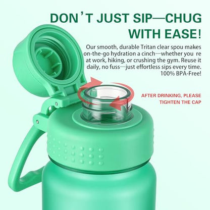 OLDLEY 32oz Water Bottle with Handle, BPA-Free Tritan Reusable Sports Water Bottle with Leak-Proof Dust Lid, Wide Mouth, Cup Holder Friendly, Half Frosted Clear Bottle for Gym,Travel,Work,Mint Green - color: Mint Green