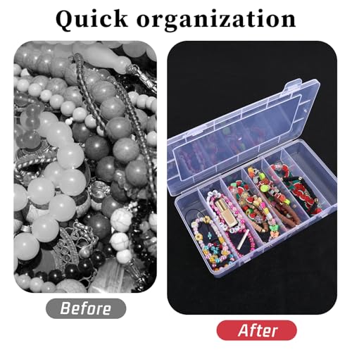 Styquenzer 2 Pack Tackle Box Organizer 6 Grids, Clear Plastic Fishing Tackle Box, Compartment Storage Box, Craft Organizer for Lure Bait Hooks Storage Screws Nail Pins(8.18×4.64×1.29inch)