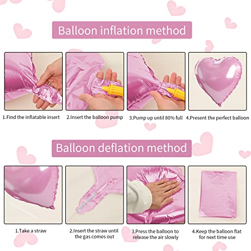 Pink Agate Heart Balloons, 10 Pcs White Foil for Valentine Girls Birthday - color: Glossy-pink White Agate