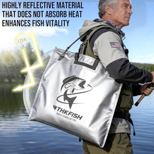 THKFISH Fish Tournament Weigh in Bag for Bass Fishing with Leakproof Zipper | Heavy Duty Live Fish Bags for Caught Fish with Waterproof Zipper and Mesh Liner,Puncture Resistant - color: Silver-25×23in with Net