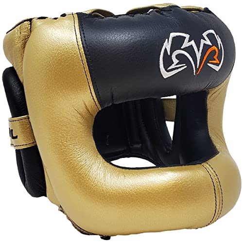 RIVAL Boxing RHGFS3 Face-Saver Sparring Headgear - Wide Eye Opening, Premium Leather, and Thermoplastic Inner Frame - color: Gold, size: Large-X-Large