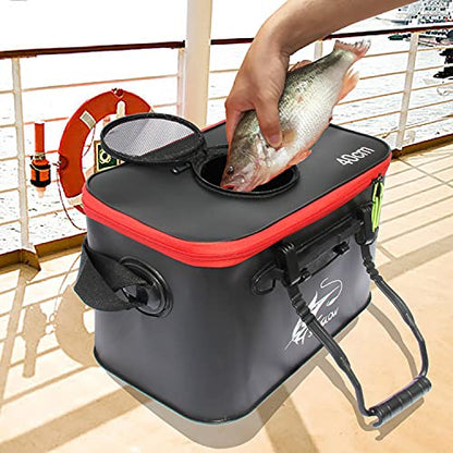 Grneric Fishing Bucket, 6Gallon/8Gallon/10Gallon Foldable Fish Bucket,Live Fish Container Multi-Functional Live Fish Bait Bucket,Outdoor Camping EVA Fishing Bag and Fish Protection Bucket - color: 38l/10gallon(black)