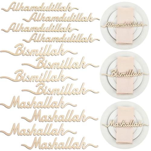 Yousoontic 12 Pcs Eid Wooden Plate Signs Decorations for Table Ramadan Mubarak Plate Setting Islamic Table Cutouts Decor for Eid al-Adha Muslim Home Decoration