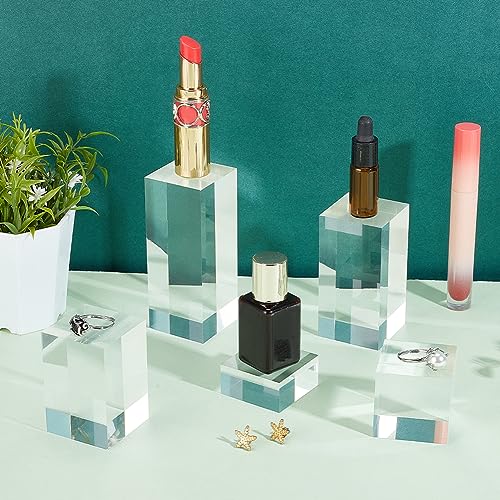 BENECREAT 5Pcs Clear Acrylic Cube Display Block 0.8/1.6/2.4/3.2/4 Inch Solid Display Pedestal Stand for Gem Display Jewelry Display Displaying Pop Figures Cosmetic Showing Transparent - color: Clear Square