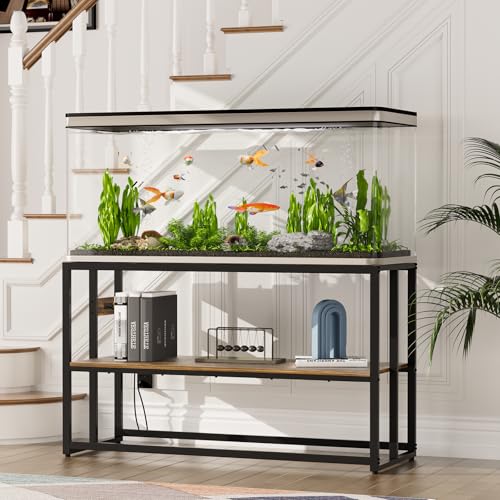 Urban Deco 55-75 Gallon Fish Tank Stand with Power Outlets, 900LBS Capacity Aquarium Stand, Metal Fish Tank Stand Dual-Layer Design Terrarium Stand, Rustic Brown - color: Brown, size: 75 gallon