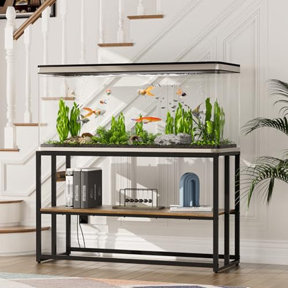 Urban Deco 55-75 Gallon Fish Tank Stand with Power Outlets, 900LBS Capacity Aquarium Stand, Metal Fish Tank Stand Dual-Layer Design Terrarium Stand, Rustic Brown - color: Brown, size: 75 gallon