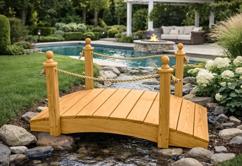 4 FT Oak Amish Rope Rail Garden Bridge, Pinewood - size: 4 FT Bridge & Rope