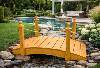 4 FT Oak Amish Rope Rail Garden Bridge, Pinewood - size: 4 FT Bridge & Rope