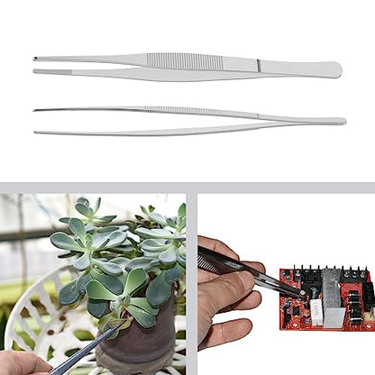 6.3" Stainless Steel Tweezers, Straight Blunt, 3/64" Thick | Round Serrated Tip, Multipurpose Daily Garden Home Lab Craft Repairing Tool - size: 6.3"L(3/64"T)