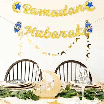 VILIFEVER Ramadan Mubarak Banner Ramadan Decorations for Mantel Fireplace, Muslim Ramadan Kareem Banner Ramadan Photo Backdrop for Home Eid Al Fitr Party Decor