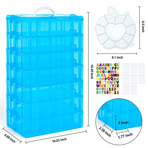 INSCRAFT 7 Layers Stackable Storage Container, 70 Adjustable Compartments (Blue) Stackable Storage Container, Perfect for Kids Toys, Art Crafts, Jewelry, Supplies, Mini Case & Letter Sticker Included - color: BLUE