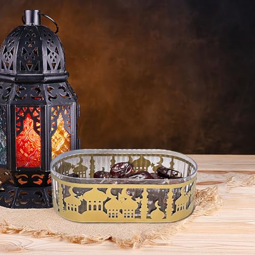 Ramadan Home Decoration, Eid Mubarak Metal Food Trays with Lid, Ramadan Metal Serving Dishes for Eid Mubarak, Metal Eid Mubarak Tray for Table Party