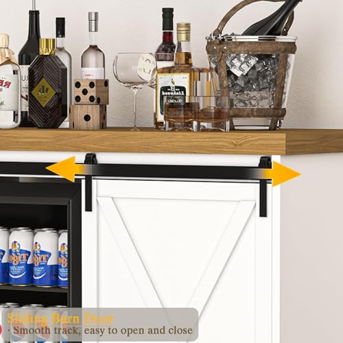 JassmiPkwy Coffee Bar Cabinet with Fridge Space, Wine Cabinet with Rack, Power Outlet for Dining Room Living Room, White - color: White