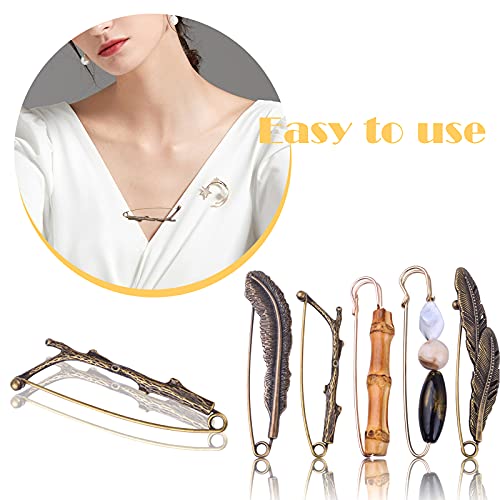 5pcs Vintage Chic Brooch Extra Large Safety Pins Heavy Duty Safety Pins Accessories for Women Men Clothing Sweaters Shawls Collars Scarf Blankets Crafts, 5 Styles