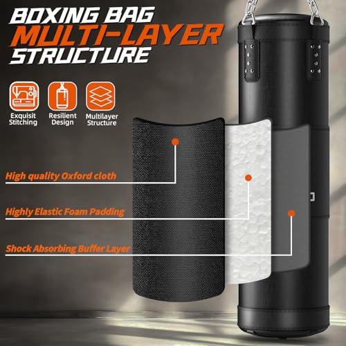 Punching Bag for Adults, 4ft Heavy Boxing Bag Set with 12 OZ Gloves for MMA Karate Kickboxing Boxing Home Gym Training - Unfilled