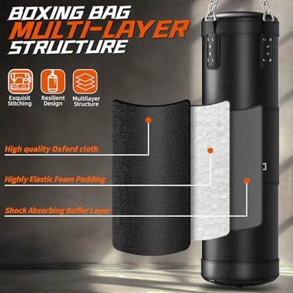 Punching Bag for Adults, 4ft Heavy Boxing Bag Set with 12 OZ Gloves for MMA Karate Kickboxing Boxing Home Gym Training - Unfilled