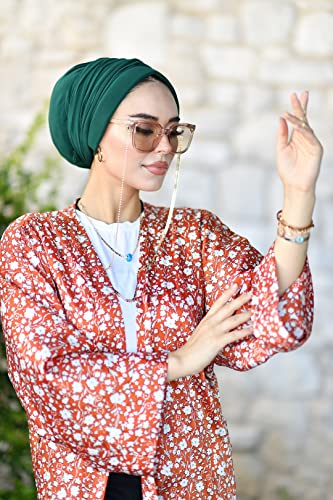 para life Dubai Turbans for Women, Breathable Instant Turban|Std Size Stretchable Cotton|Hijab Cap&Undercap - color: Emerald