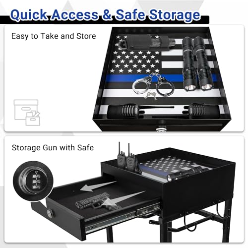 Neoaider Police Gear Rack, Police Hanger with Hooks | Tactical Duty Gear Rack Decor with Thin Blue Line Flag, Black Body Armor Stand for Police Gift - size: Police Gear Stand w/Combination Lock