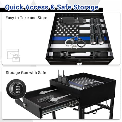 Neoaider Police Gear Rack, Police Hanger with Hooks | Tactical Duty Gear Rack Decor with Thin Blue Line Flag, Black Body Armor Stand for Police Gift - size: Police Gear Stand w/Combination Lock