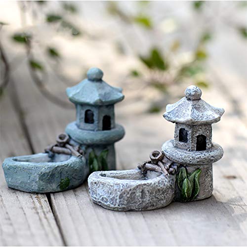 4 Pcs Mini Retro Pond Tower Figurines Miniature Garden Stone Tower Craft Terrarium Figurine Micro Landscape Indoors Outdoors Decorative Accessory