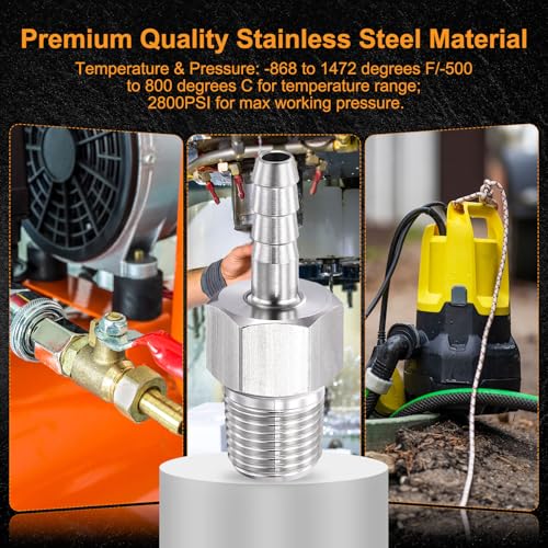 HARFINGTON 20pcs 3/16" to 1/8" NPT Male Stainless Steel Hex Bars Hose Barb Fitting Metals Splicer Mender for 3D Printing, Air Compressor, CNC Machine, Dies