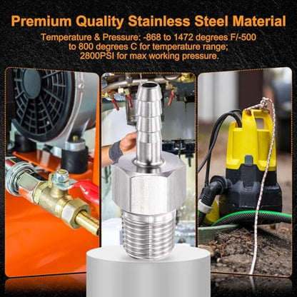 HARFINGTON 20pcs 3/16" to 1/8" NPT Male Stainless Steel Hex Bars Hose Barb Fitting Metals Splicer Mender for 3D Printing, Air Compressor, CNC Machine, Dies
