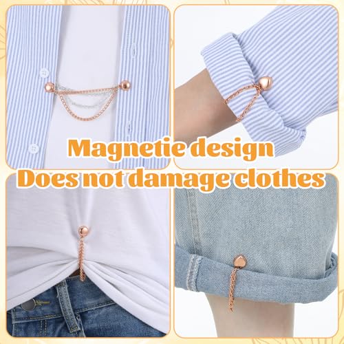 Magnetic Clothing Clips with Chain, 12 Pcs Multi-Function Magnet Magnet Button Pins Hijab Cuff Clips for Hijab, Sleeves, Pants, Scarf, Hem, No-Pin Styling Accessory