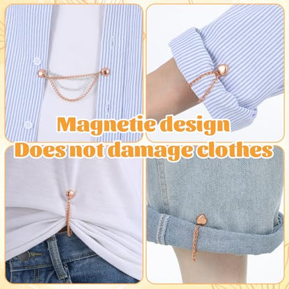 Magnetic Clothing Clips with Chain, 12 Pcs Multi-Function Magnet Magnet Button Pins Hijab Cuff Clips for Hijab, Sleeves, Pants, Scarf, Hem, No-Pin Styling Accessory