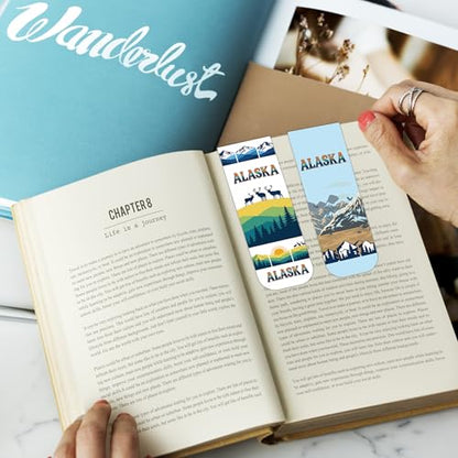 Alaska Souvenirs Magnetic Bookmarks, 30PCS Alaska Gifts Book Mark Clips with 15 Designs, Travel Souvenirs Gifts for Men Women Travelers Readers Office School Supplies - style: Alaska