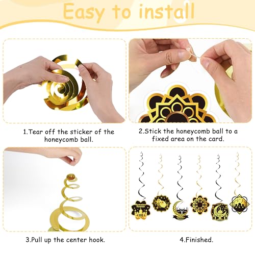 Ramadan Decorations for Home, 27PCS Black and Gold Ramadan Mubarak Banner, Hanging Swirls, Moon and Star Balloon for Muslim Islamic Eid Mubarak Festival Al-Fitr Iftar Party Favors Supplies