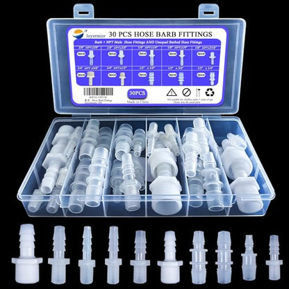 30 PCS Plastic Hose Barb Fittings, Barb x NPT Male Thread Adapter Connectors, hose barb reducers, Plastic Barb Joint Splicer Mender Adapter Union for Aquarium Aeration & Air Tubing.