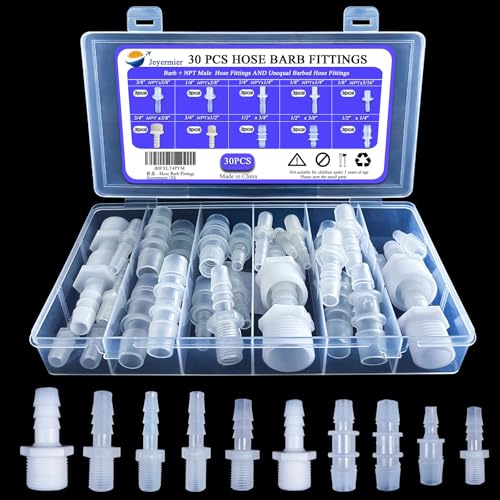 30 PCS Plastic Hose Barb Fittings, Barb x NPT Male Thread Adapter Connectors, hose barb reducers, Plastic Barb Joint Splicer Mender Adapter Union for Aquarium Aeration & Air Tubing.
