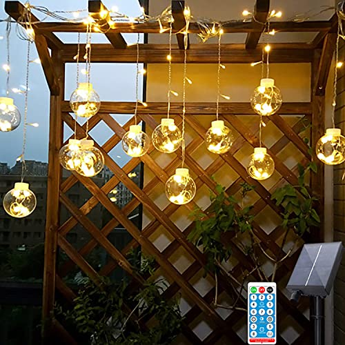Solar Garden Lights Outdoor Decorative Wishing Ball Curtain String Light,Waterproof 8 Modes Christmas Tree Lights for Wedding Party,Halloween,Christmas Decorations (Warm White) - color: Warm White