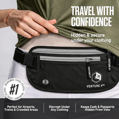 Amazon.com | VENTURE 4TH Money Belt for Travel – Slim Hidden Under-Clothes RFID Blocking Anti-Theft Passport Holder & Travel Wallet Pouch for Men & Women to Protect Cash, Cards & Documents (Black) | Travel Wallets
