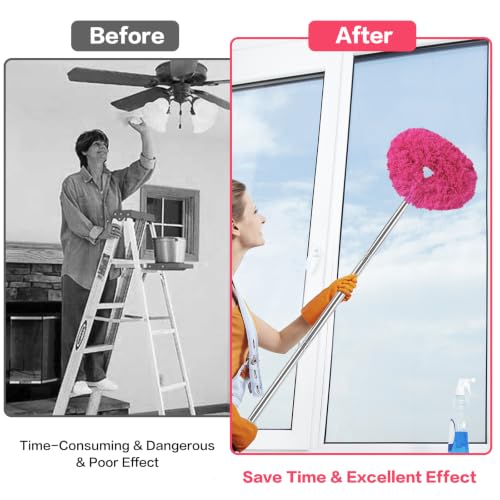 Ceiling Fan Cleaner Duster Reusable Microfiber Ceiling Fan Blade Cleaner Removable Duster with Extension Pole Adjusts 13 to 49.7 Inch for Cleaning Walls Bookshelves Furniture Door Window Top (Rosy) - color: Rosy