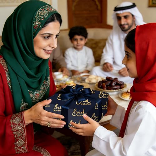 Eid Gift Wrapping Paper Ramadan Wrapping Paper, 4 Sheets "Eid Mubarak" Lettering - Printed Folded Flat Art Wrap for Muslim Arabic Islamic Holiday Party Celebration - Women Men DIY Craft 19.7 x 27.6 Inch
