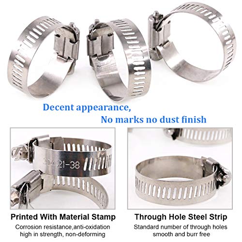 Glarks 20Pcs 304 Stainless Steel Adjustable 21-38MM Range Worm Gear Hose Clamps Assortment Kit, Fuel Line Clamp for Water Pipe, Plumbing, Automotive and Mechanical Application (21-38MM) - size: 21-38MM